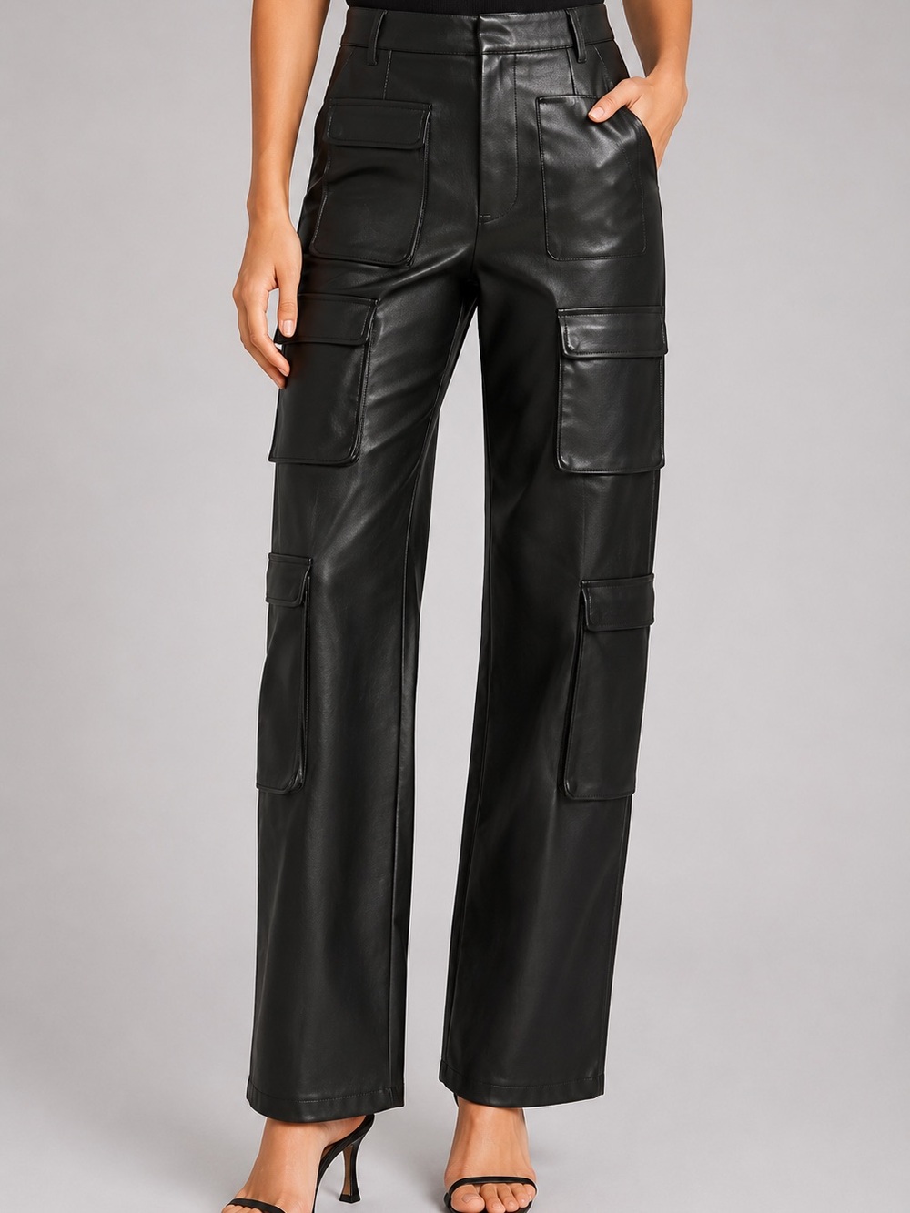AFRM Black Faux Leather Cargo Wide-Leg High Rise Pants